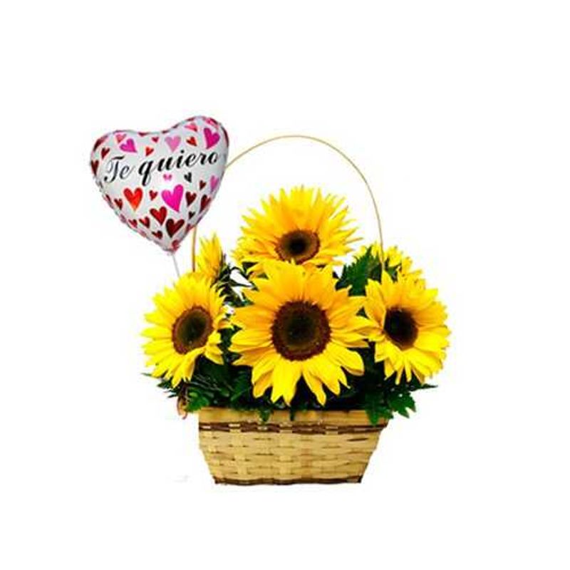 GENERICO - Cestita de 10 Girasoles y Globo