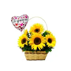 GENERICO - Cestita de 10 Girasoles y Globo