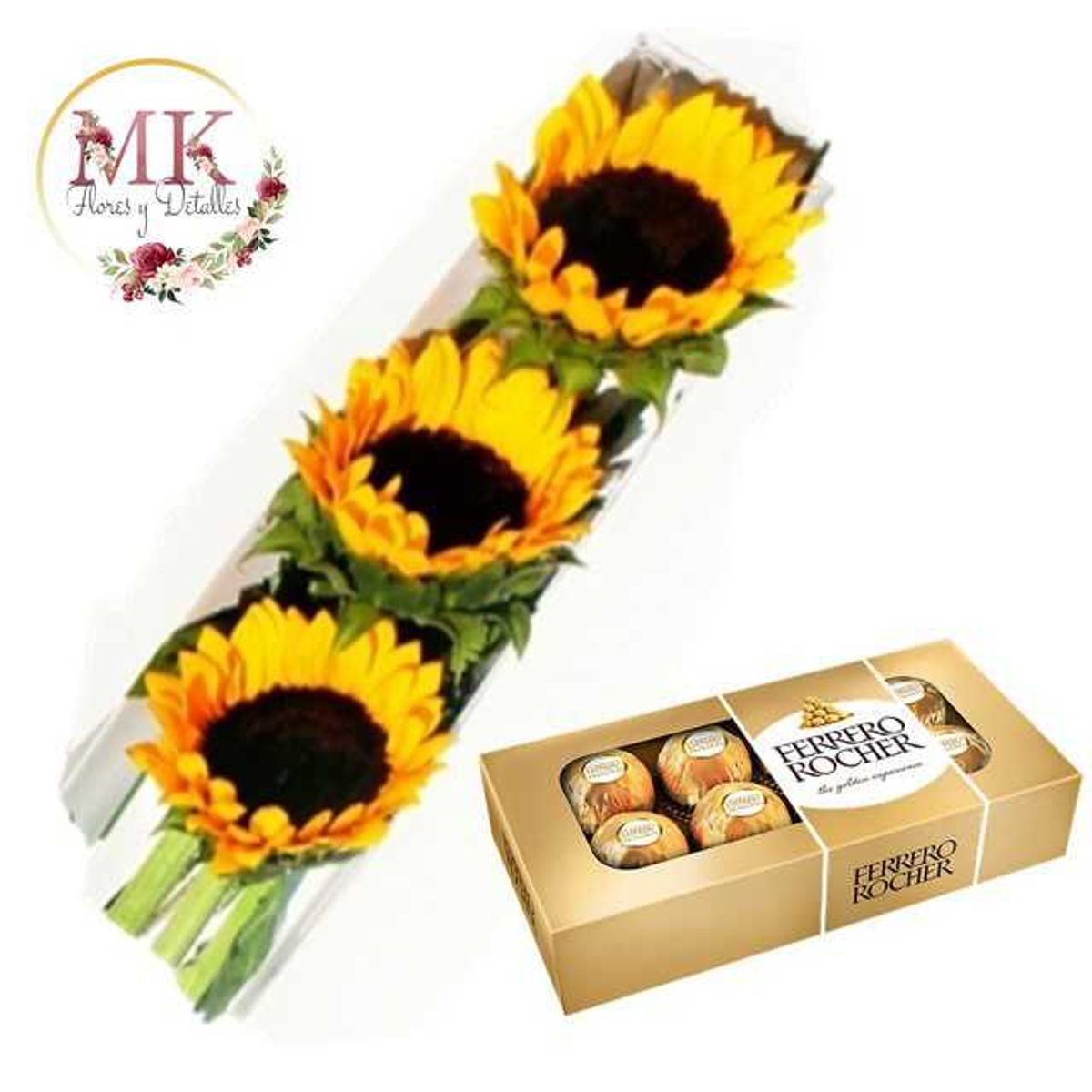 GENERICO - Caja de 3 Girasoles y Bombones Ferrero Rocher 100grs