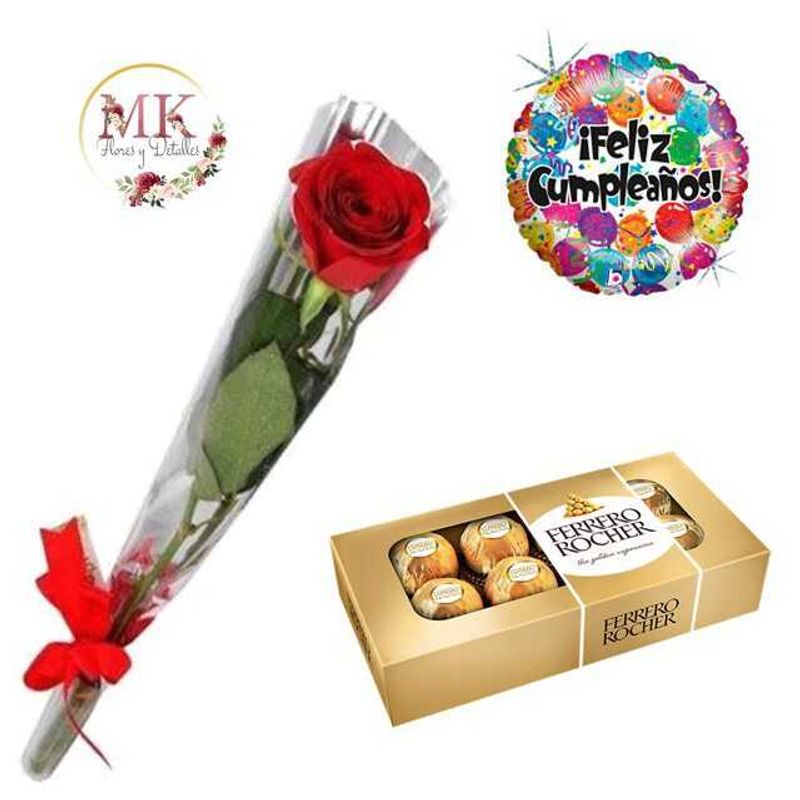 GENERICO - Rosa Individual Bombones Ferrero Rocher 100grs y Globo