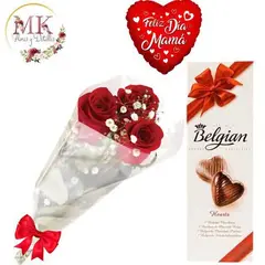 GENERICO - Ramo de 3 Rosas Bombones Belgian y Globo