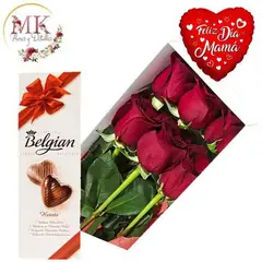 GENERICO - Caja de 6 Rosas Bombones Belgian y Globo