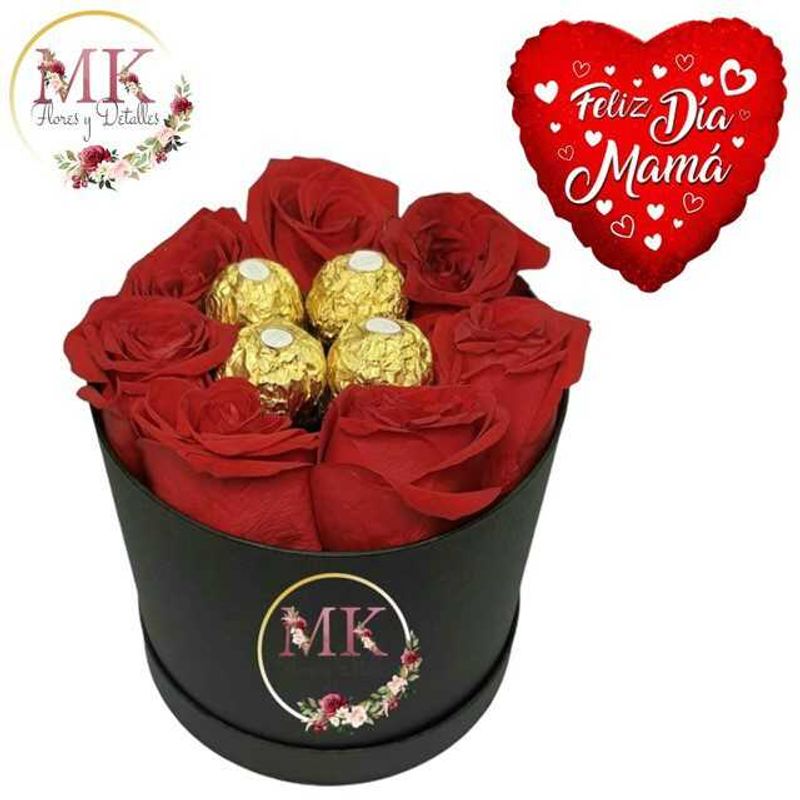 GENERICO - Box Cilindro con Rosas 4 Bombones y Globo