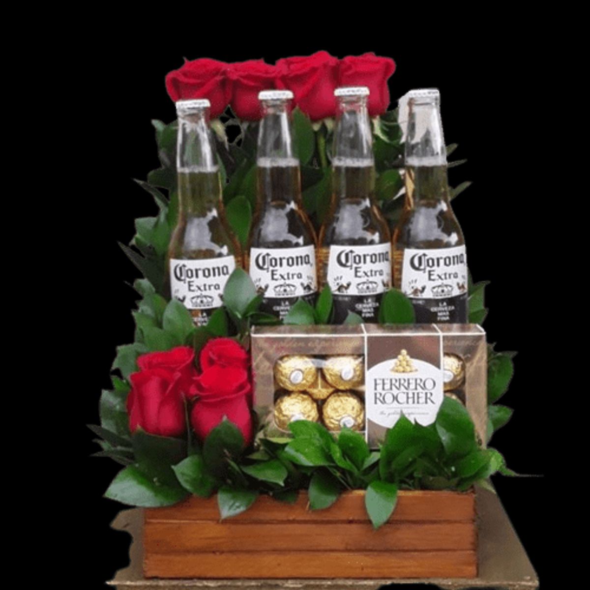 GENERICO - Canasta de 8 Rosas 4 Cervezas