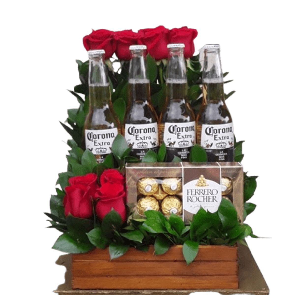 GENERICO - Canasta de 8 Rosas 4 Cervezas