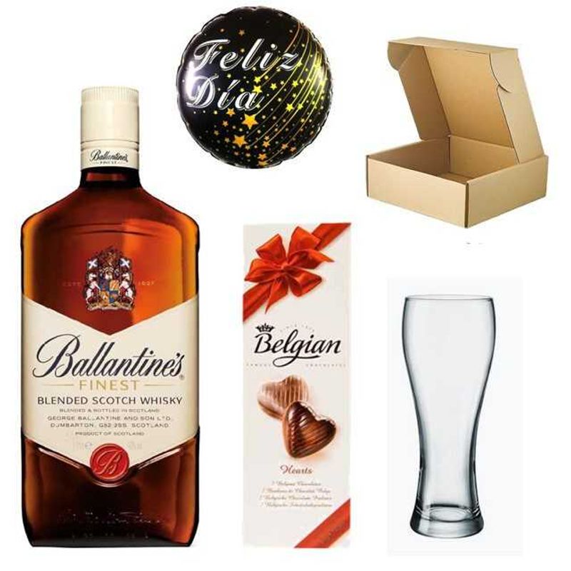 GENERICO - Caja con Whisky Ballantines Bombones Vaso y Globo