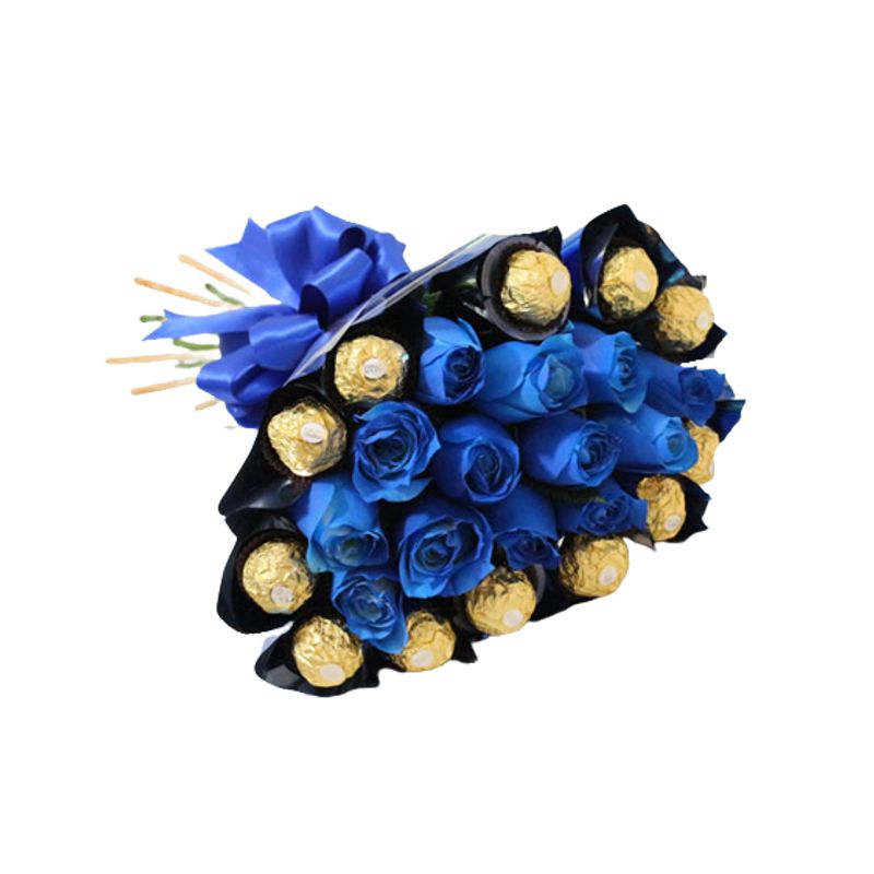 GENERICO - Ramo 12 Rosas Azules y 12 Bombones Ferrero Rocher