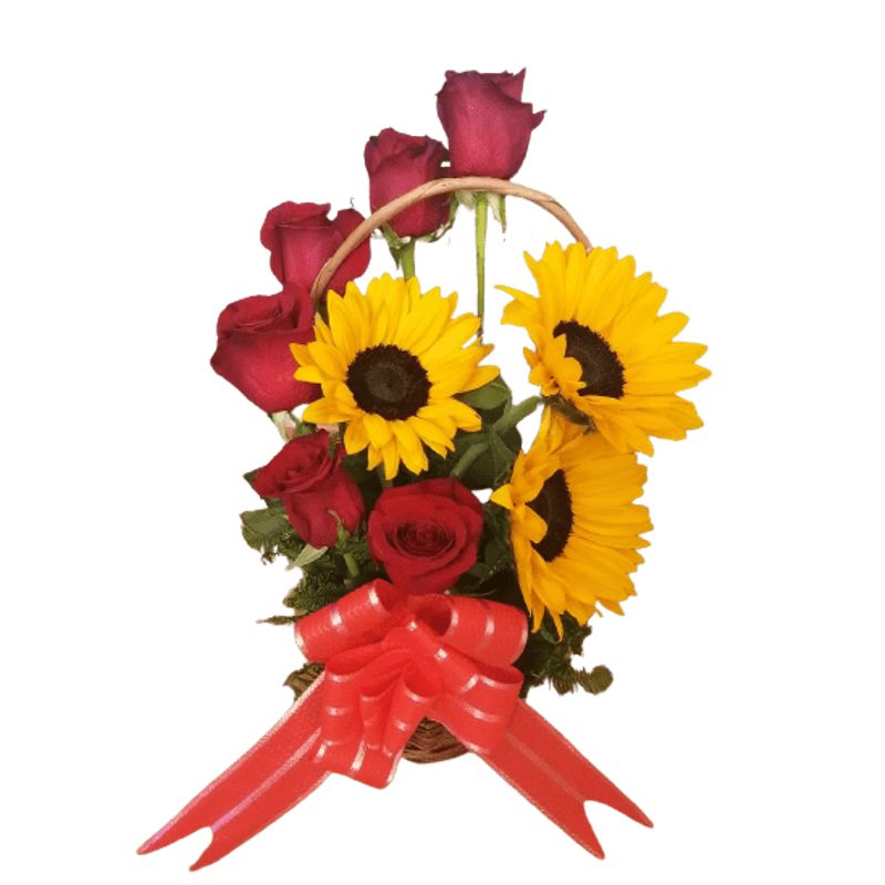 GENERICO - Cestita de 6 Rosas y  3 Girasoles