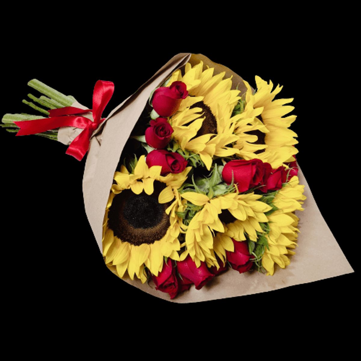 GENERICO - Ramo de 10 Rosas y 5 Girasoles