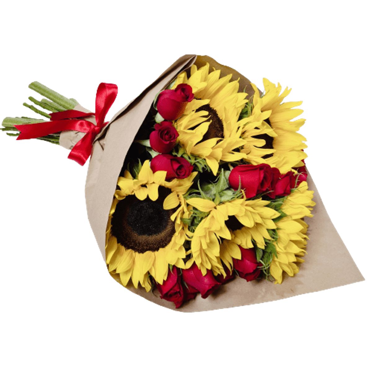 GENERICO - Ramo de 10 Rosas y 5 Girasoles