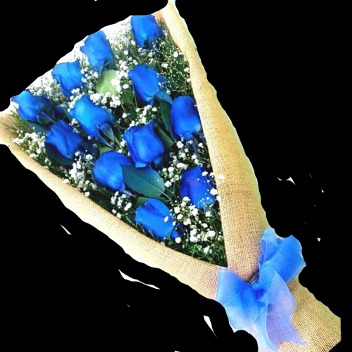 GENERICO - Ramo de 12 Rosas Azules en Arpillera
