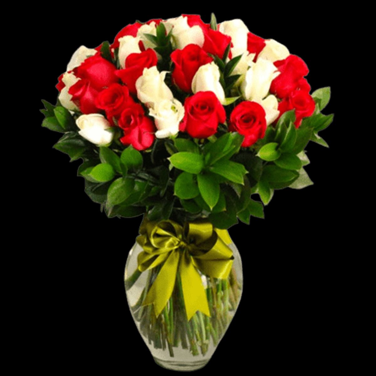 GENERICO - Florero de 50 Rosas Blanco y Rojo