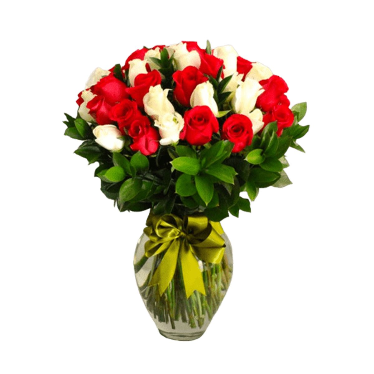 GENERICO - Florero de 50 Rosas Blanco y Rojo