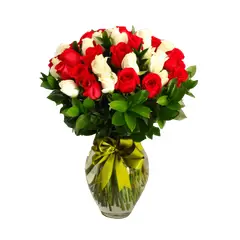 GENERICO - Florero de 50 Rosas Blanco y Rojo