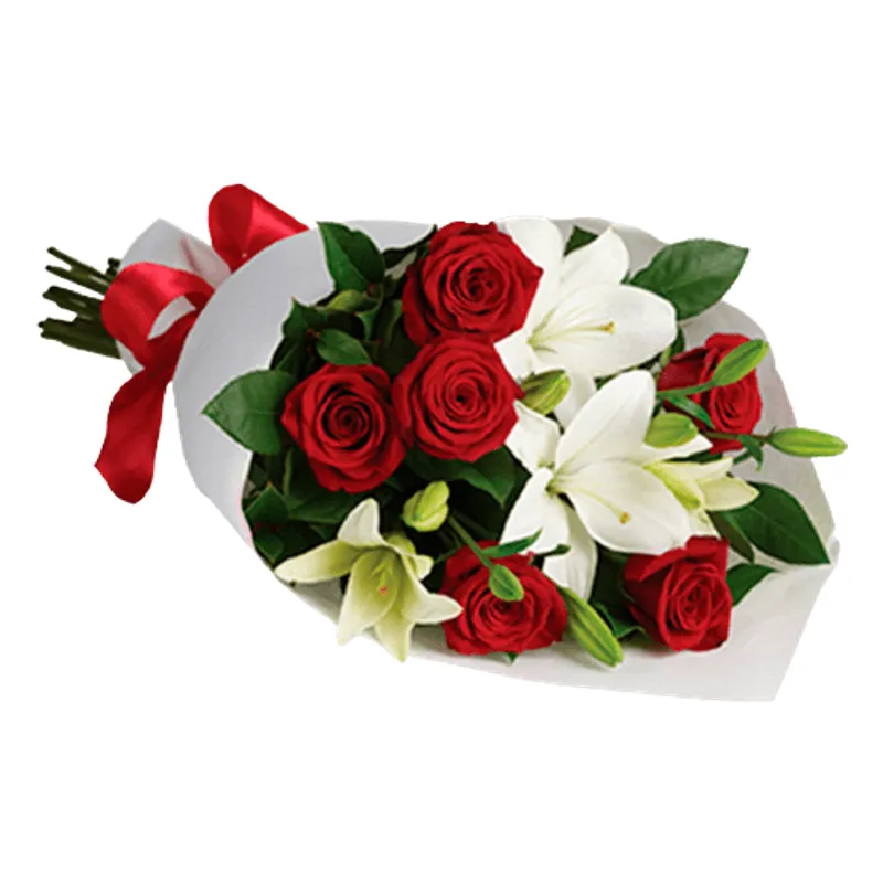GENERICO - Ramo de 4 Lilium y 6 Rosas Rojas