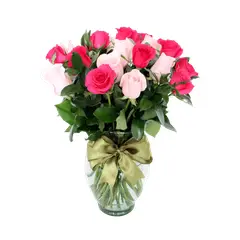 GENERICO - Florero de 15 Rosas Rosado y Fucsia