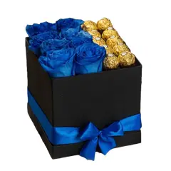 GENERICO - Box cuadrado de 8 Rosas Azules y Bombones