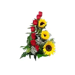 GENERICO - Arreglo de 7 Rosas y 3 Girasoles