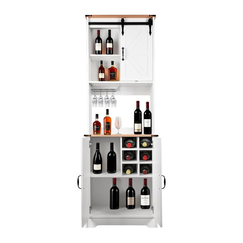 ELEMENT DESIGN - Bar Alto esquinero madera 6 botelleros con portacopas blanco rustico