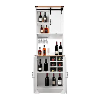 ELEMENT DESIGN - Bar Alto esquinero madera 6 botelleros con portacopas blanco rustico