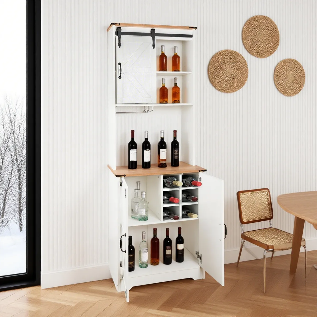 ELEMENT DESIGN - Bar Esquinero Alto con Portacopas Aparador Buffet Para Cocina Blanco Rustico