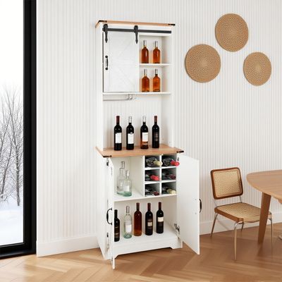 Imagen 2 del producto Bar Esquinero Alto con Portacopas Aparador Buffet Para Cocina Blanco Rustico