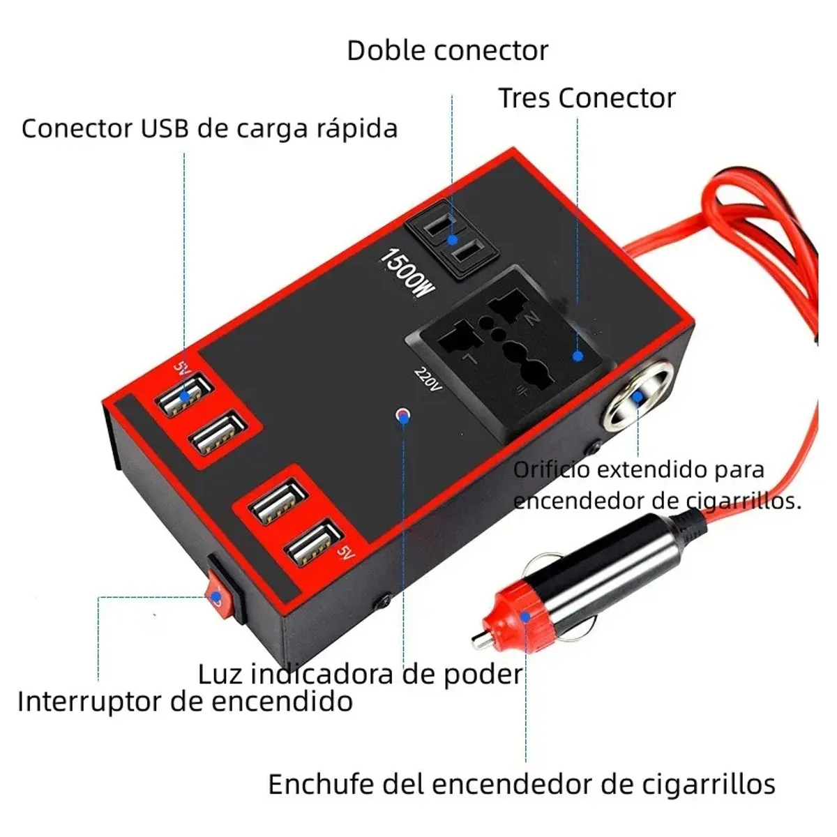 GENERICO - Inversor De Voltaje Auto Convertidor Corriente 12-220v 1500w