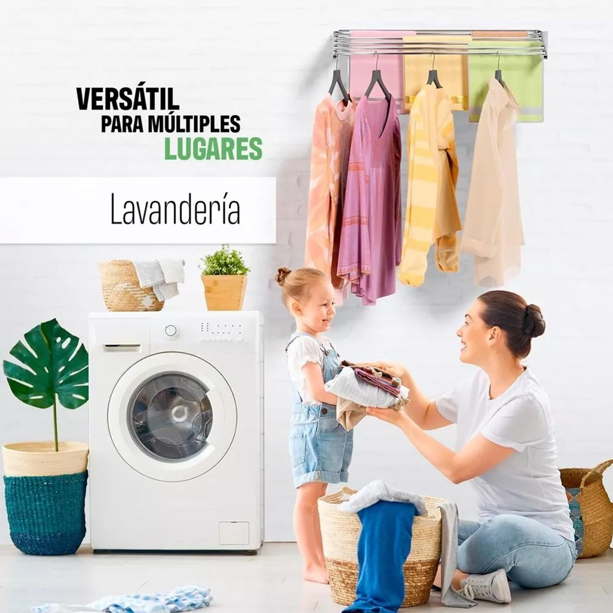 ANYHOGAR - Tendedero De Ropa Plegable Retráctil De Pared