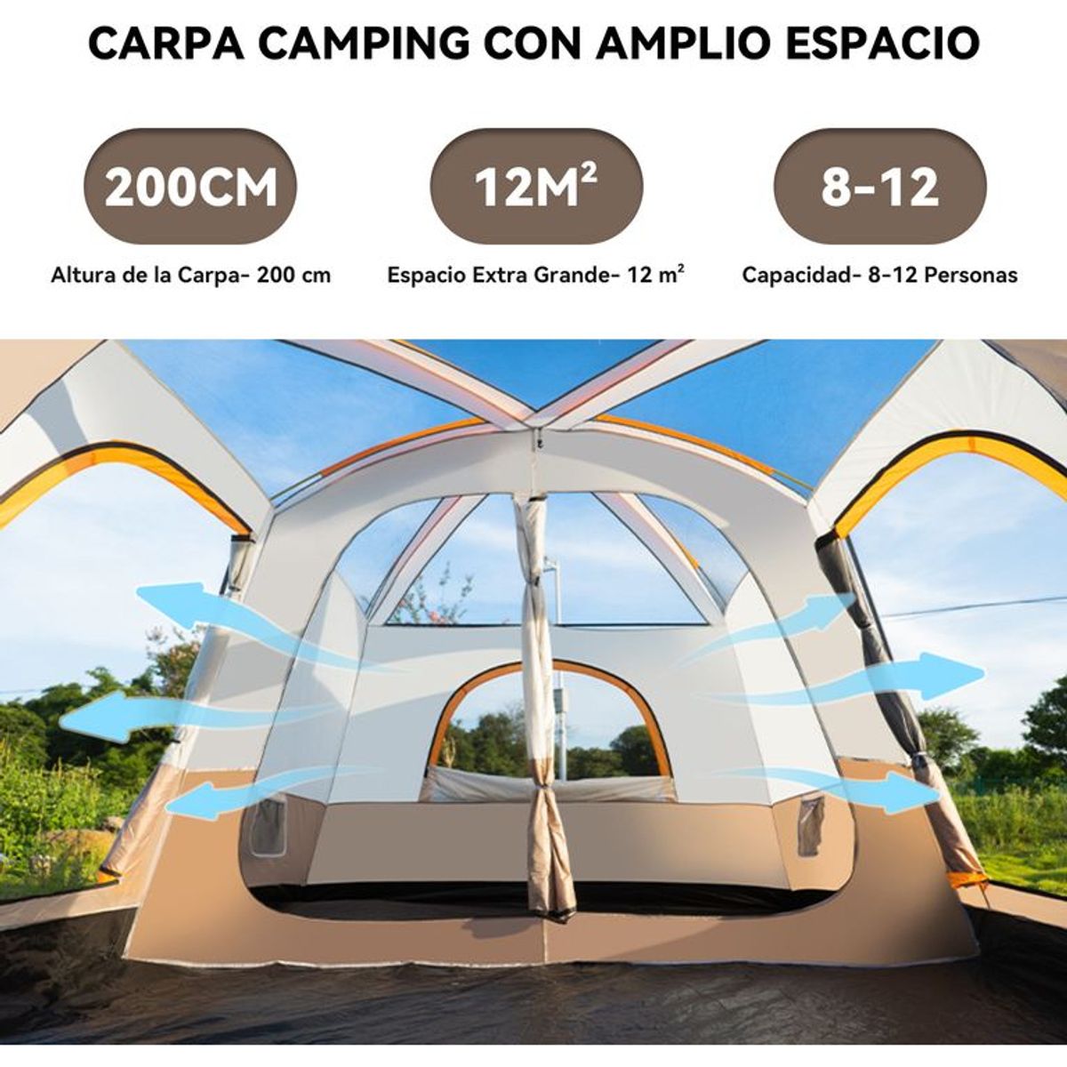 U BUY - Carpa 10 Personas Impermeable Con Doble Capa Y Ventilación