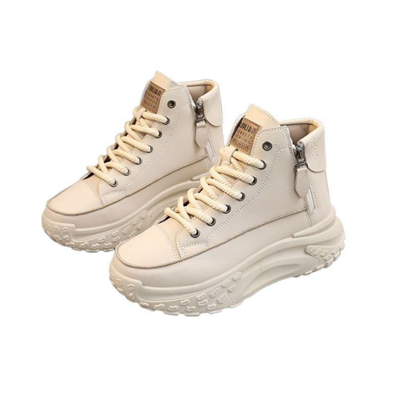 DANWEILE - Zapatos casualescon cremallera que realzan la altura para mujer Caqui