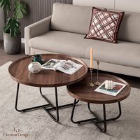 Set de 2 Mesas de Centro Nido Redondas 70+50 CM con Patas Metálicas