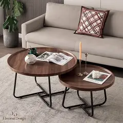 ELEMENT DESIGN - Set de 2 Mesas de Centro Nido Redondas 70+50 CM con Patas Metálicas