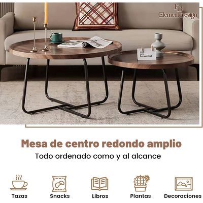 Imagen 2 del producto Set de 2 Mesas de Centro Nido Redondas 70+50 CM con Patas Metálicas
