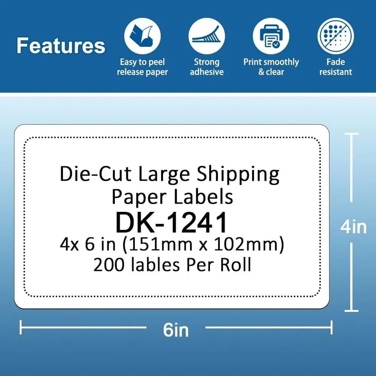 GENERICO - Rollo De Dk-11241 Etiquetas Envíos Para Brother, 102 X 152mm