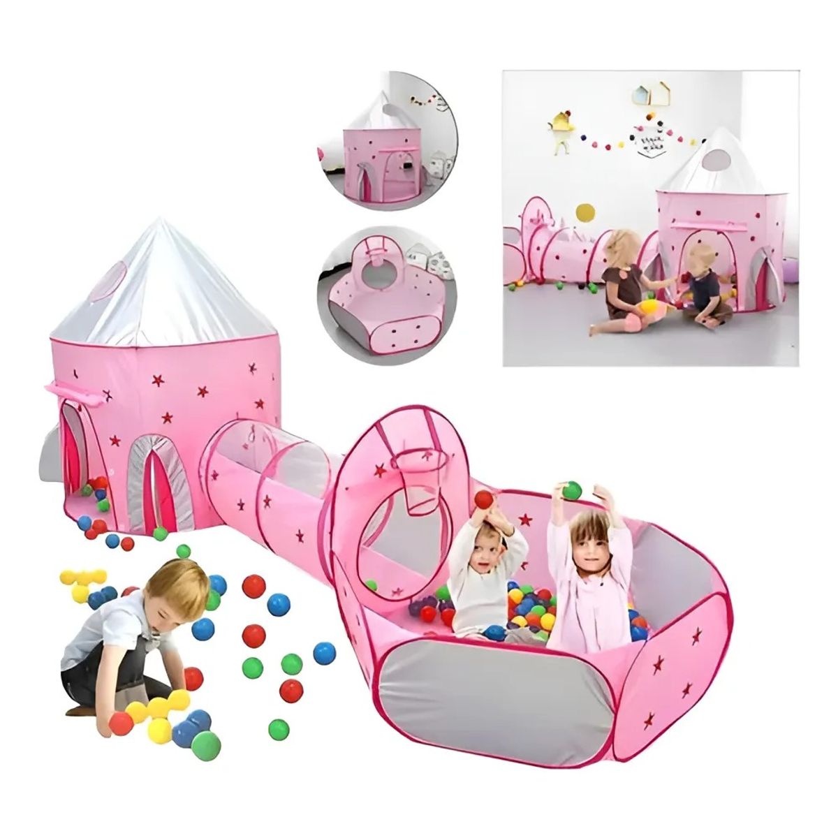 EVERSO - Carpa Con Tunel Para Niño Carpa Infantil Nave Plegable Juego ROSA