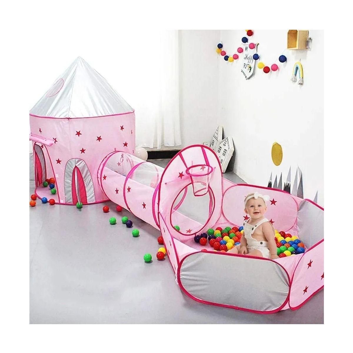 EVERSO - Carpa Con Tunel Para Niño Carpa Infantil Nave Plegable Juego ROSA