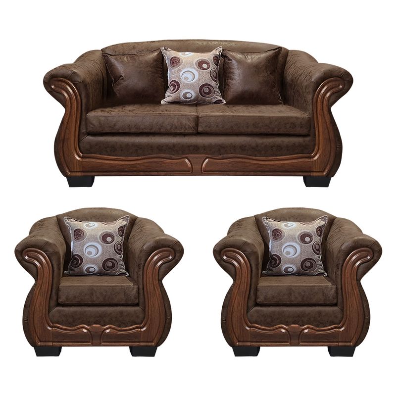 AMERICA DECORA - Living Con Resorte Estructural Búfalo 5 Personas 3+1+1 PU Envejecido X