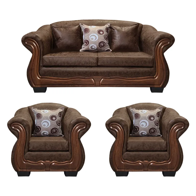 AMERICA DECORA - Living Con Resorte Estructural Búfalo 5 Cuerpos 3+1+1 PU Envejecido X