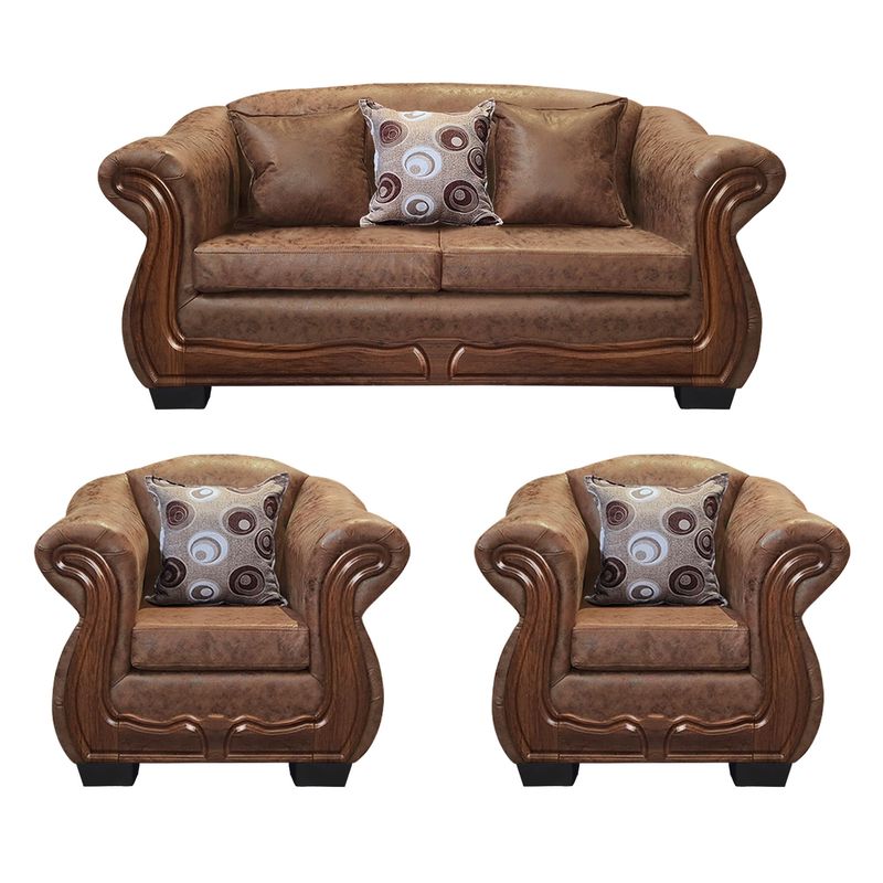 AMERICA DECORA - Living Con Resorte Estructural Búfalo 5 Personas 3+1+1 PU Envejecido X