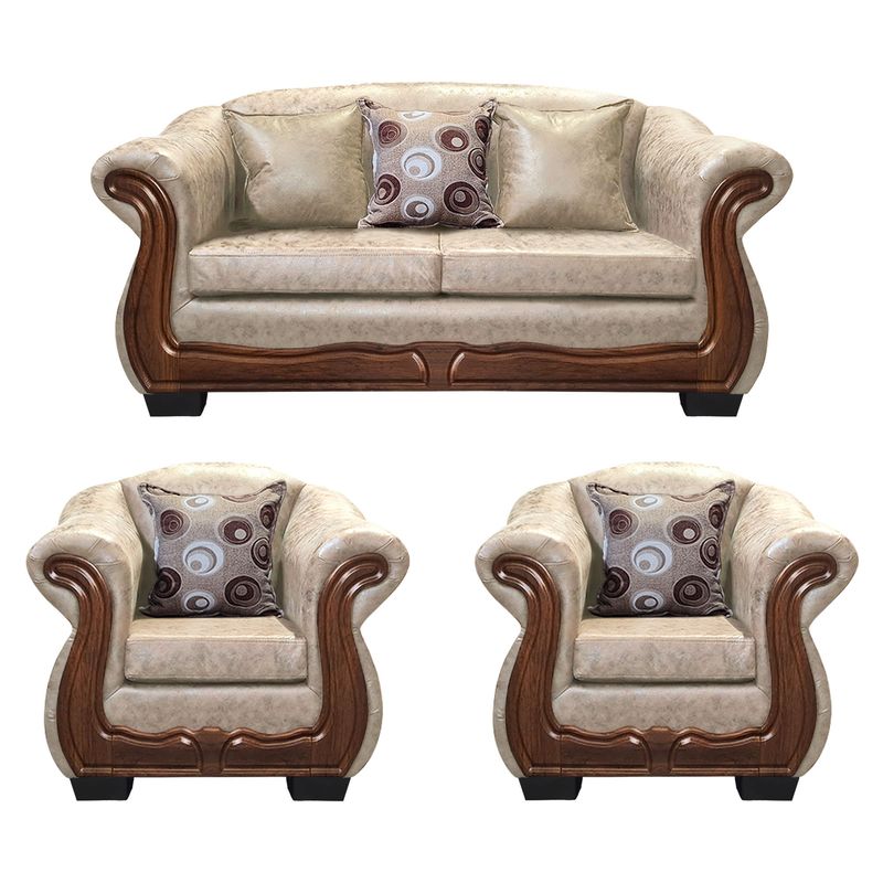 AMERICA DECORA - Living Con Resorte Estructural Búfalo 5 Personas 3+1+1 PU Envejecido Beige X