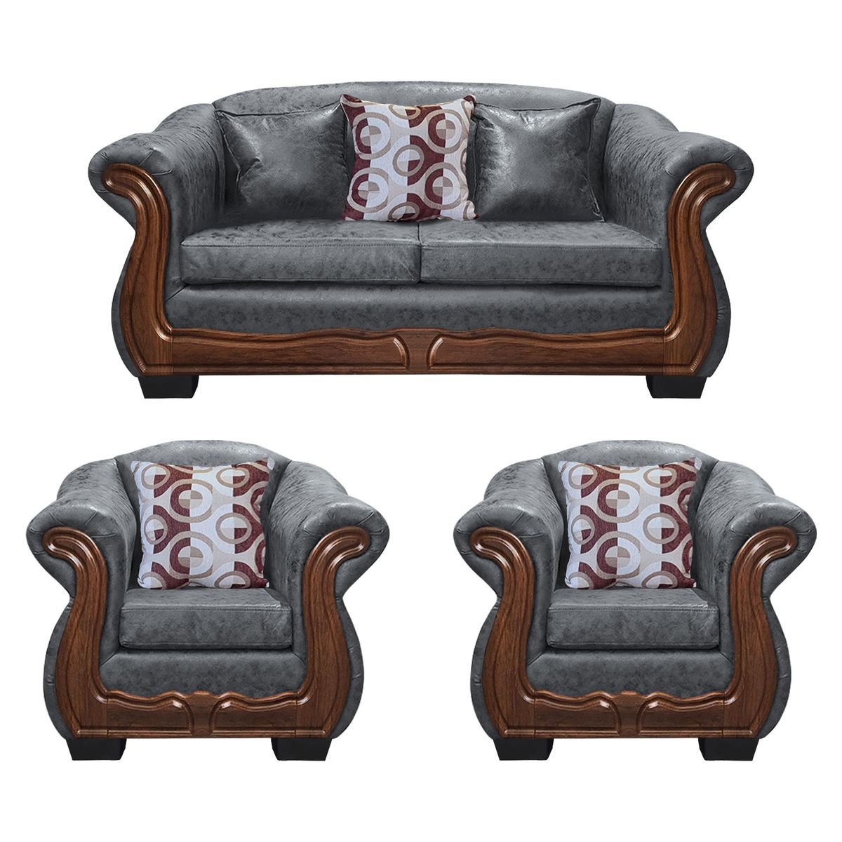 AMERICA DECORA - Living Con Resorte Estructural Búfalo 5 Cuerpos 3+1+1 PU Envejecido Gris X