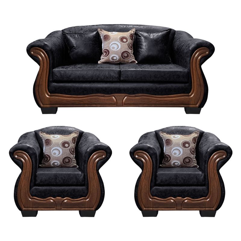 AMERICA DECORA - Living Con Resorte Estructural Búfalo 5 Cuerpos 3+1+1 PU Envejecido Negro X