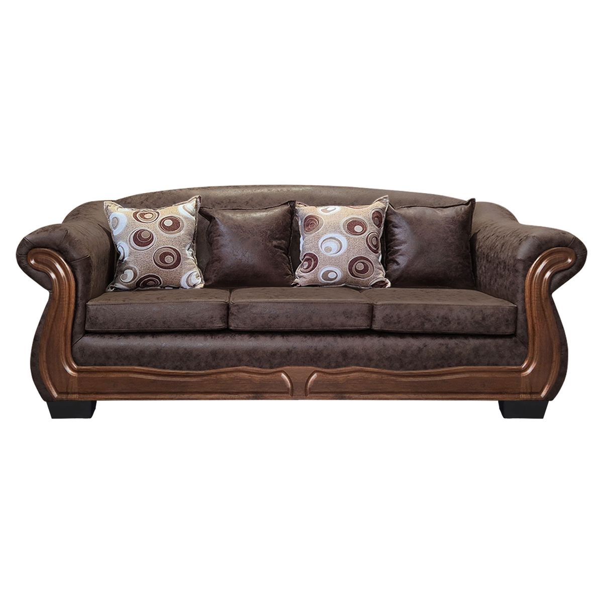 AMERICA DECORA - Sofá Con Resorte Estructural Búfalo 4 Cuerpos PU Envejecido Café Oscuro X