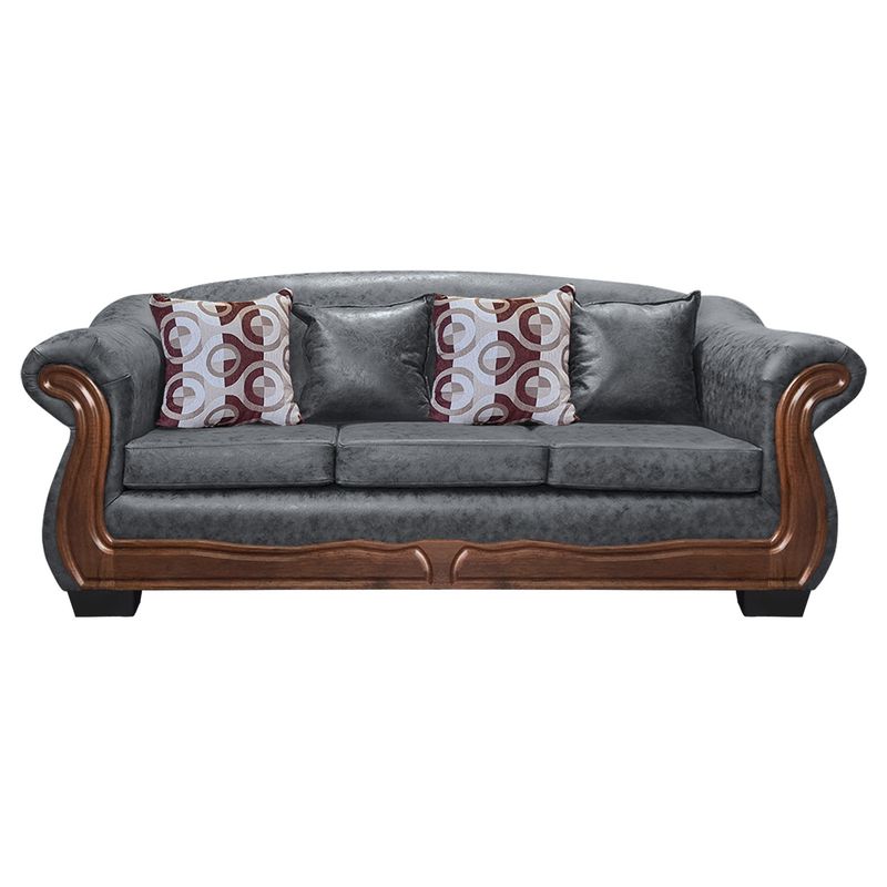 AMERICA DECORA - Sofá Con Resorte Estructural Búfalo 4 Cuerpos PU Envejecido Gris X