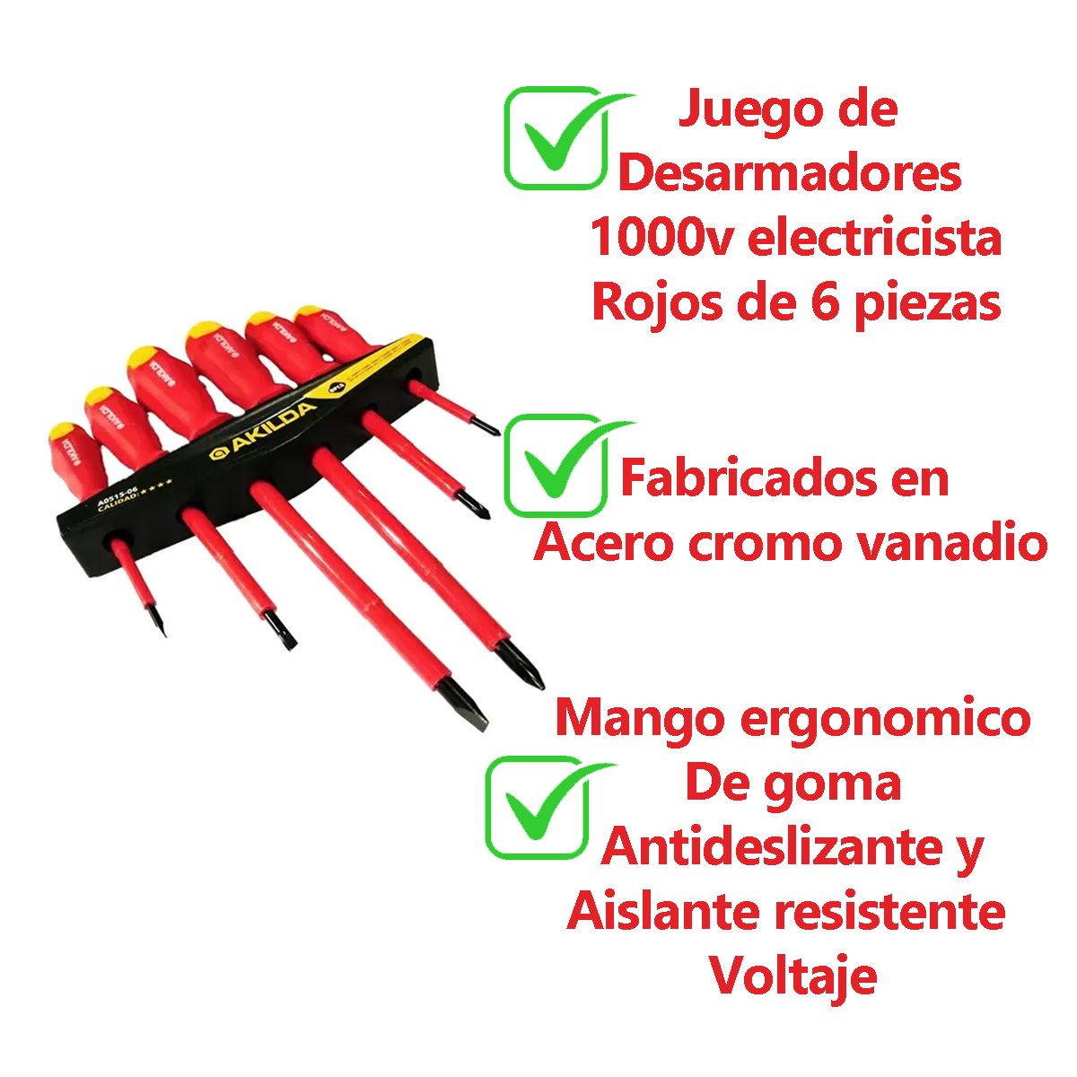 GENERICO - Juego 6 Destornilladores Electricista aislados