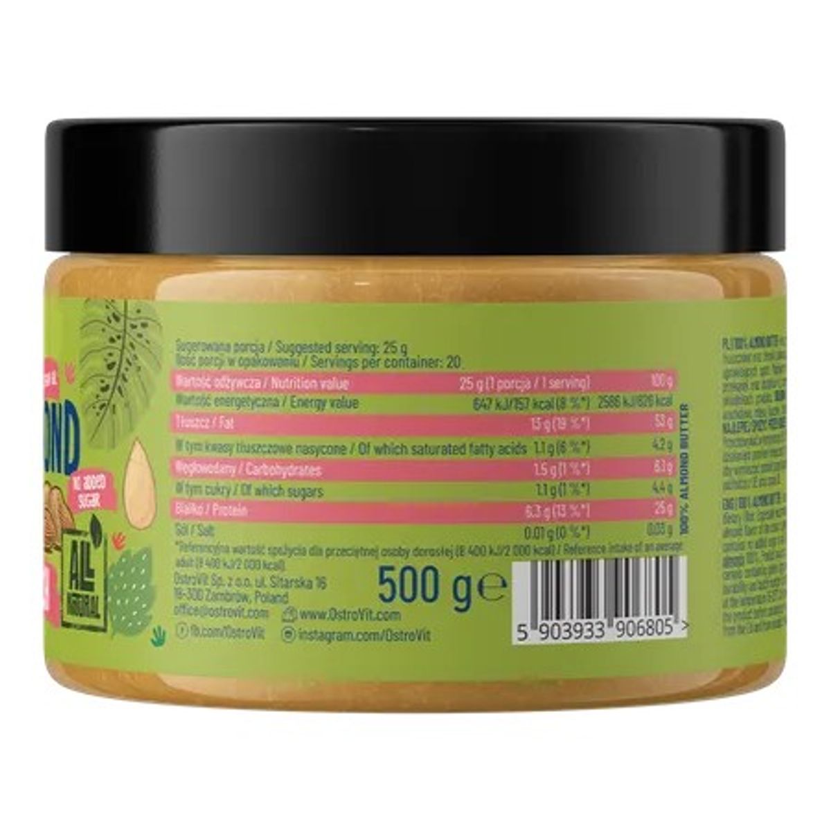 OSTROVIT - MANTEQUILLA DE ALMENDRAS SMOOTH 500GR - OSTROVIT