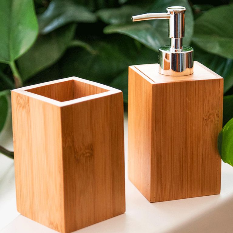 Set 2 accesorios de bano Dispensador de jabon y Vaso Bamboo