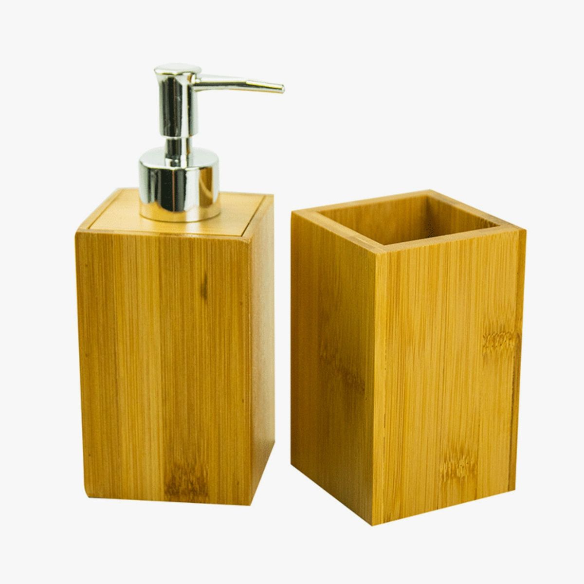 DECO EXPRESS - Set 2 accesorios de baño Dispensador de jabón y Vaso Bamboo