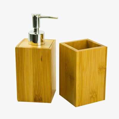 Imagen 2 del producto Set 2 accesorios de baño Dispensador de jabón y Vaso Bamboo