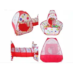 GENERICO - Carpa Tunel 3 En 1 Infantil Con Piscina De Pelotas Rojo